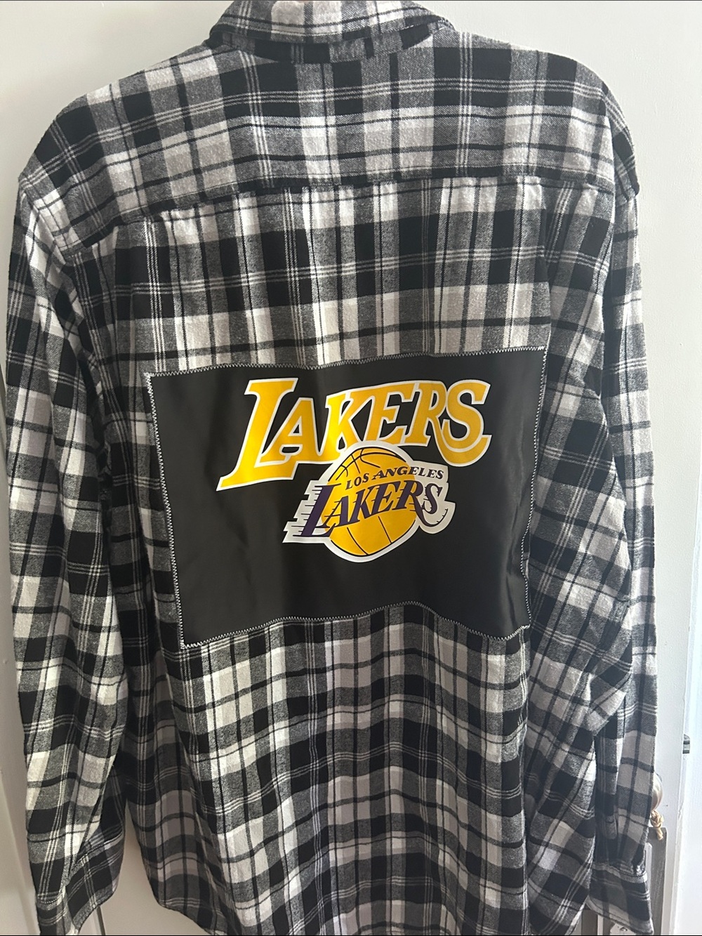 Northwest Black and White Plaid Lakers Patch Button-Down Shirt